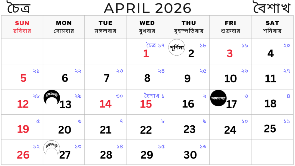 Bangla calendar april 2026