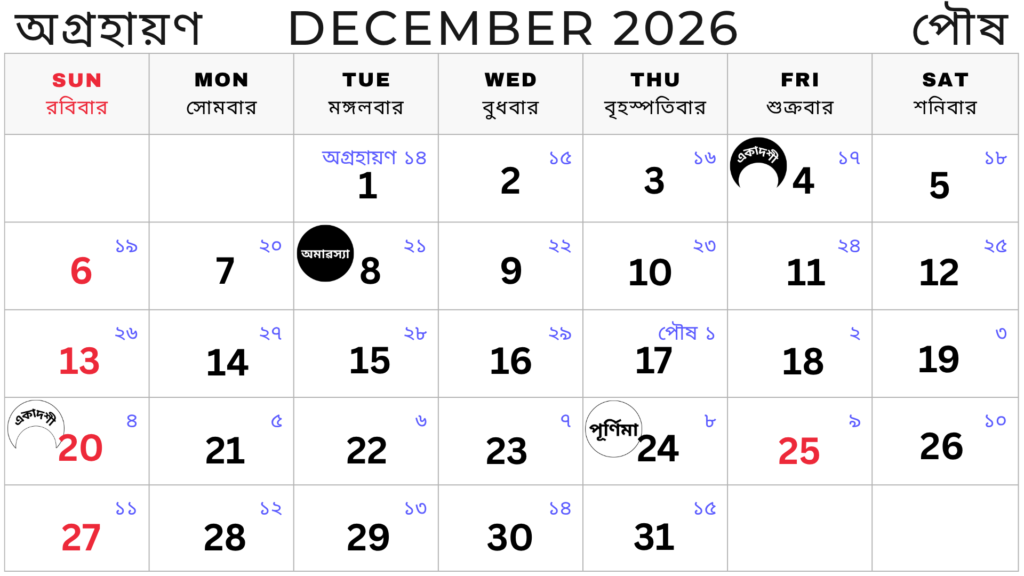 Bangla calendar 2026 december